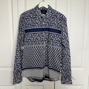Scotch and Soda White and Blue Flowery Print Mens Button Down Shirt M Vacation